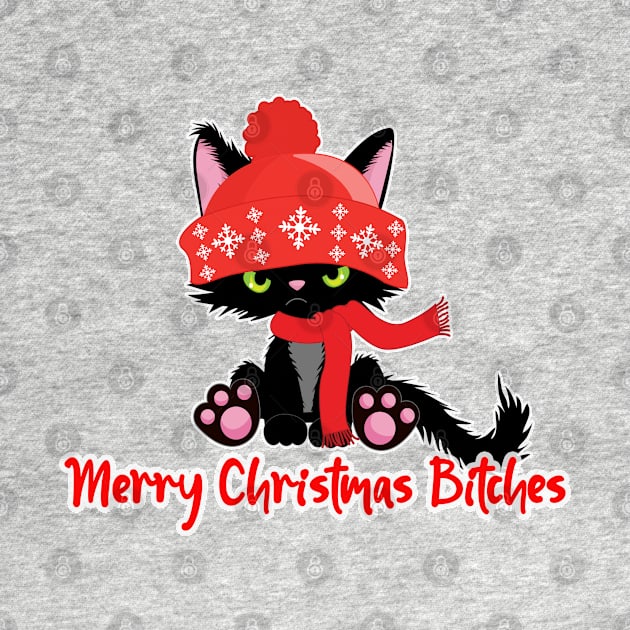 Merry Chrismas Bitches Cranky Cat by ThinkLMAO